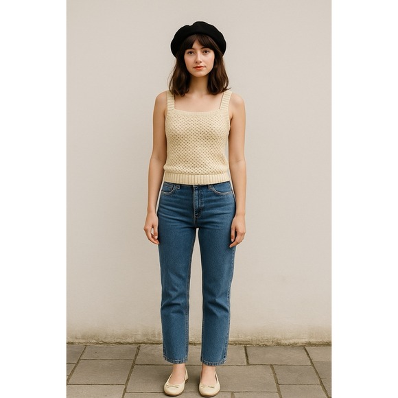 J.CREW Sweaters - J Crew Sweater Tank Womens M Beige Basket Stitch Sleeveless Minimalist